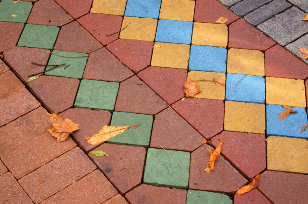 Concrete pavers of many colors.