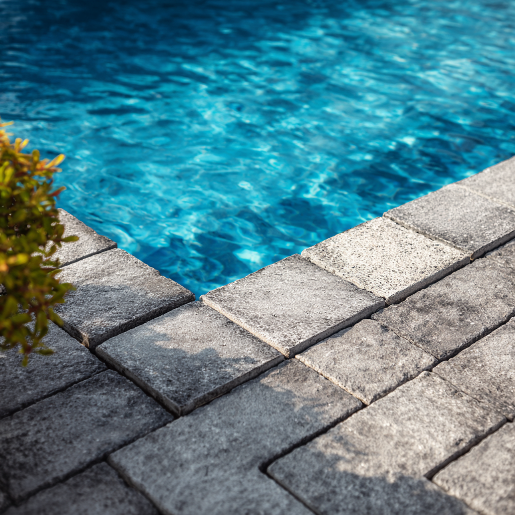 Concrete pavers around the pool