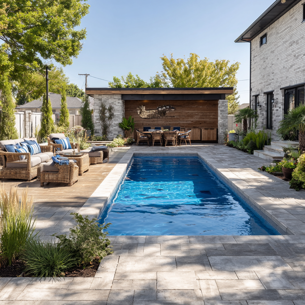 Pool deck with marble pavers