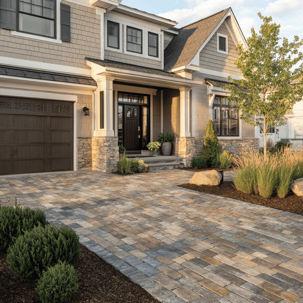 What color of pavers goes with a tan house? Paver choices