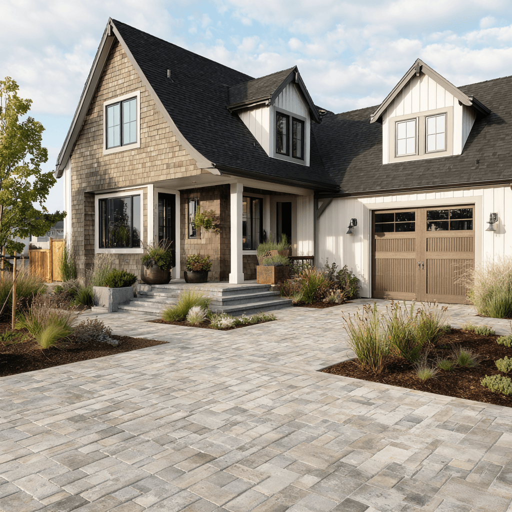 What color of pavers goes with a brown house?