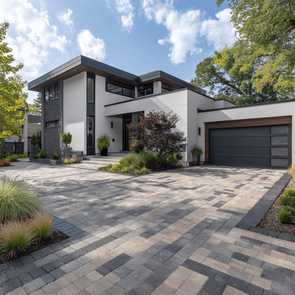 What color of pavers goes with a white house?