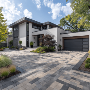 What color of pavers goes with a white house?