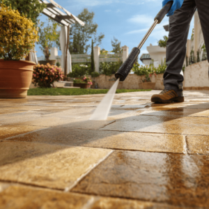 Clean pavers with pressure washer