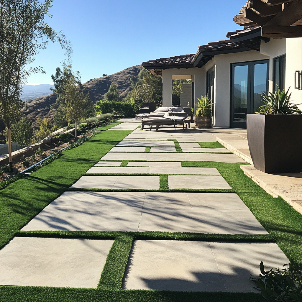 Pavers between artificial grass a timeless design trend JS Brick Pavers