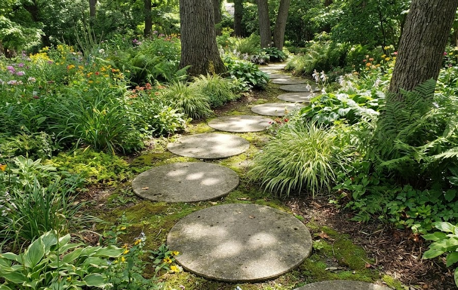 round concrete pavers garden path