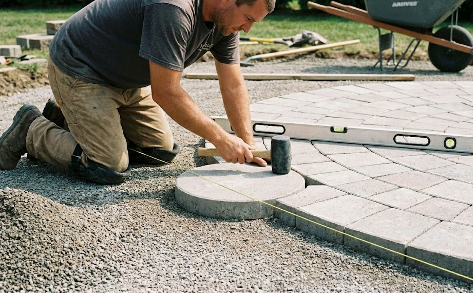 round concrete pavers professional installation