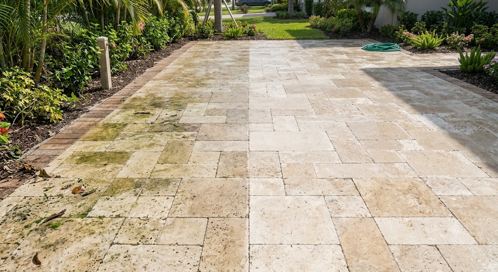 how to clean stone pavers before after