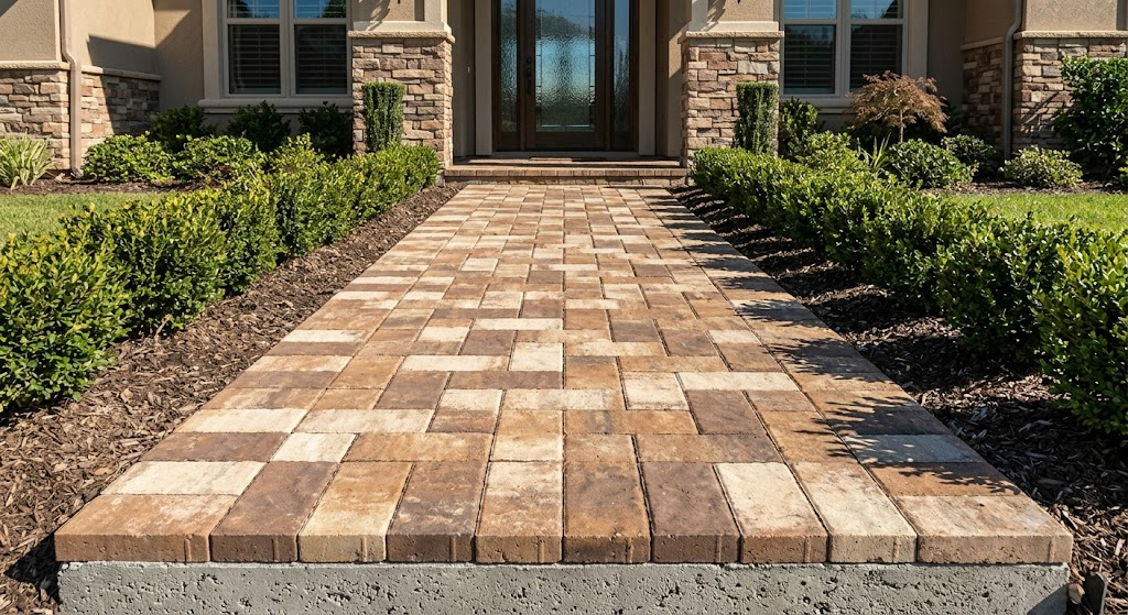 stone pavers over concrete detail