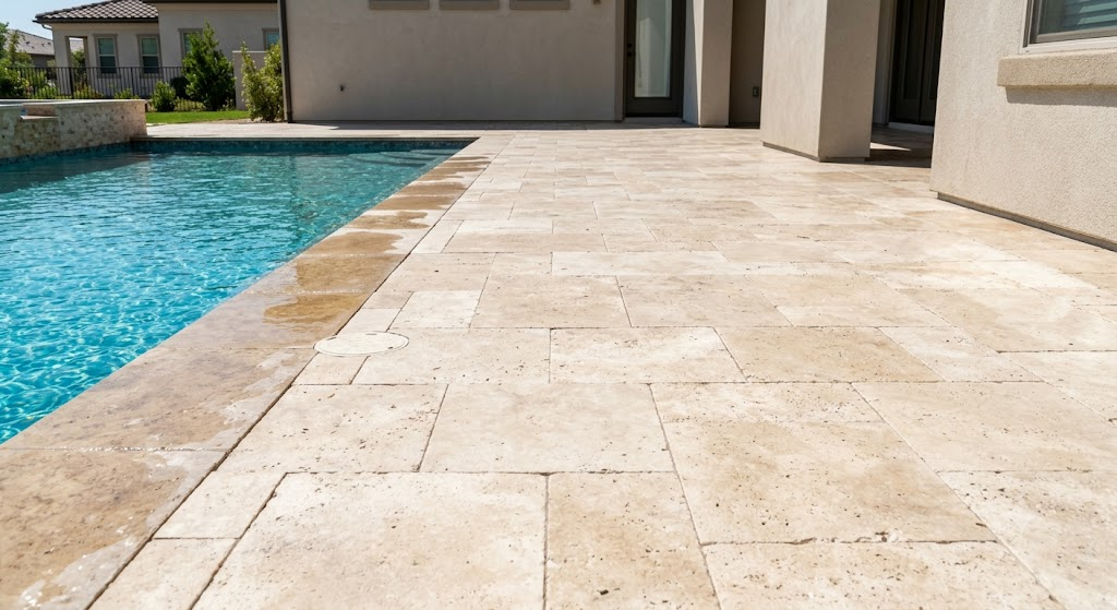 stone pavers over concrete pool installation