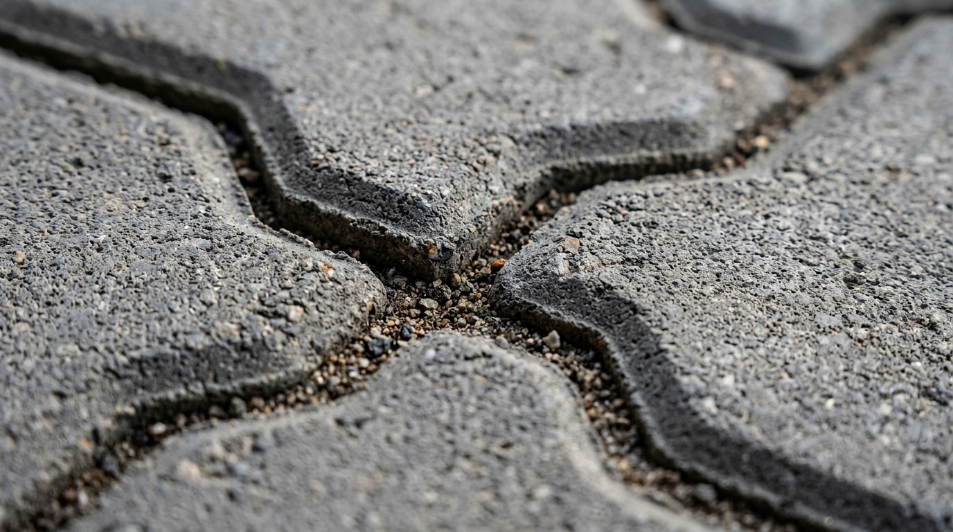 Close up shot of grey interlocking stone textures demonstrating durable types of pavers for professional outdoor flooring.