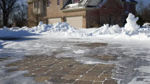 snow on pavers