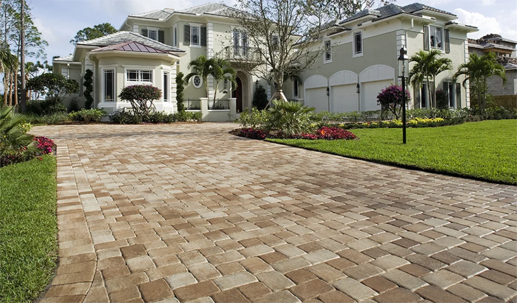 concrete driveway with paver edging